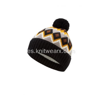 Gorro con pompón de piel sintética jacquard tejido para niño niña